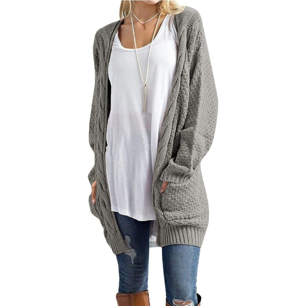 Traleubie Size S Gray Open Front Boho Boyfriend Knit Chunky Cardigan Sweater